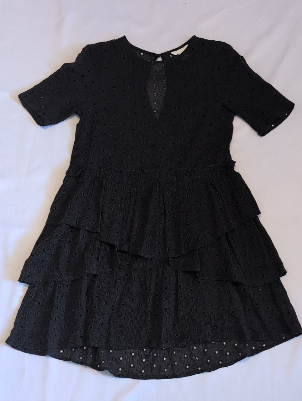 H&M Black Eyelet Tiered Short Sleeve Dress